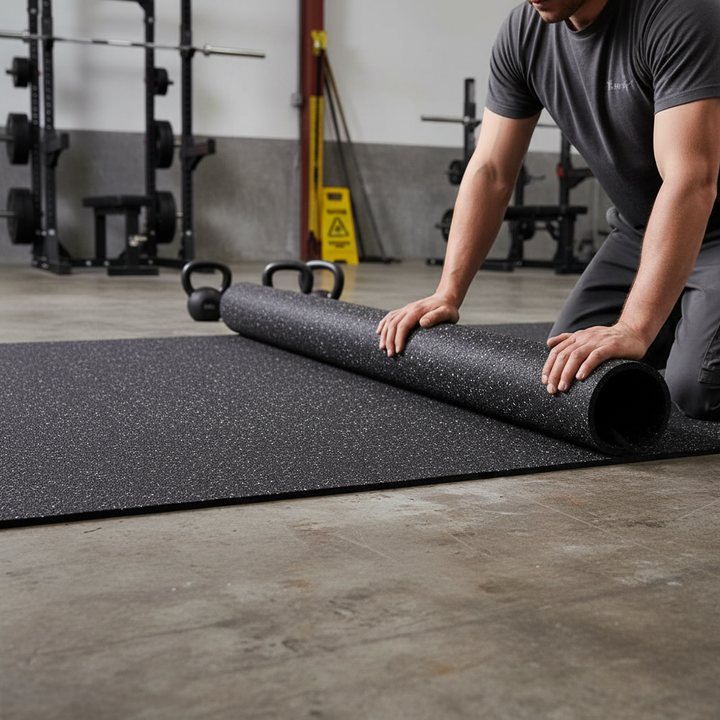 Premium 8mm Heavy Duty Rubber Gym Flooring with Black-Purple Fleck Design for Durability and Safety – Full Roll Coverage