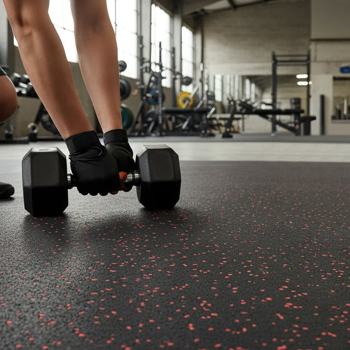 Premium 8mm High-Performance Rubber Gym Flooring with Red Flecks – Durable, Slip-Resistant, and Noise-Reducing Full Roll Coverage
