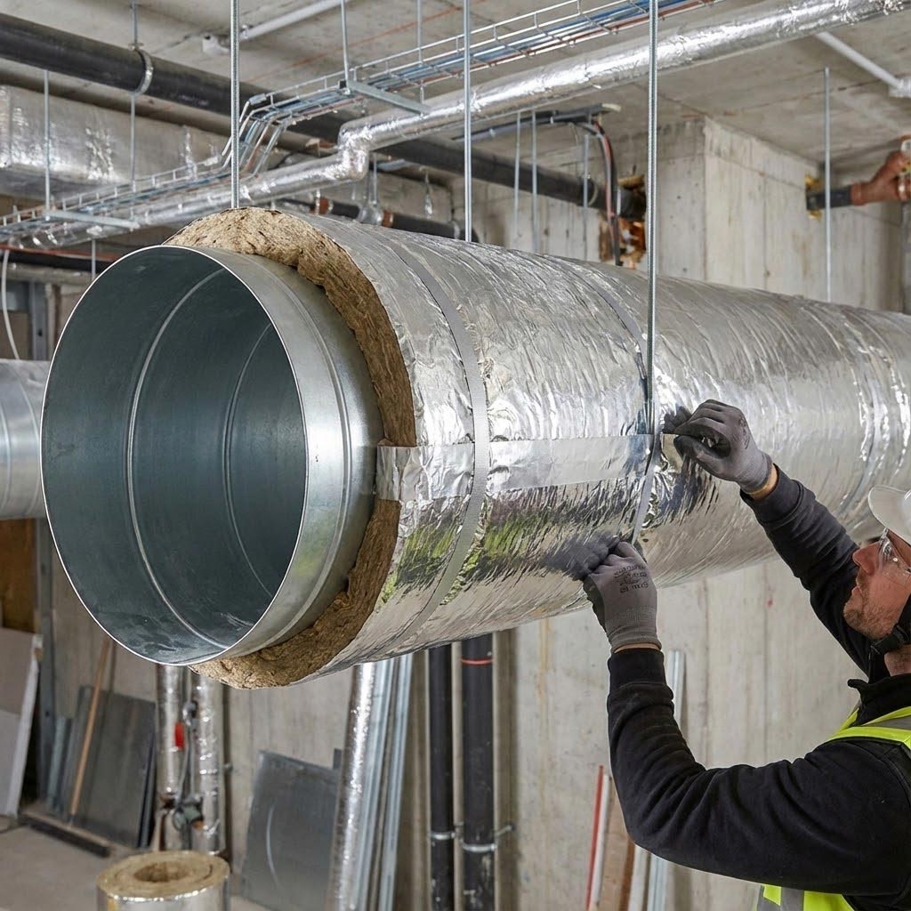 Premium Flexible Glass Mineral Wool Roll for Thermal Insulation of Circular Metal Ductwork with Vapour Barrier and High Thermal Performance