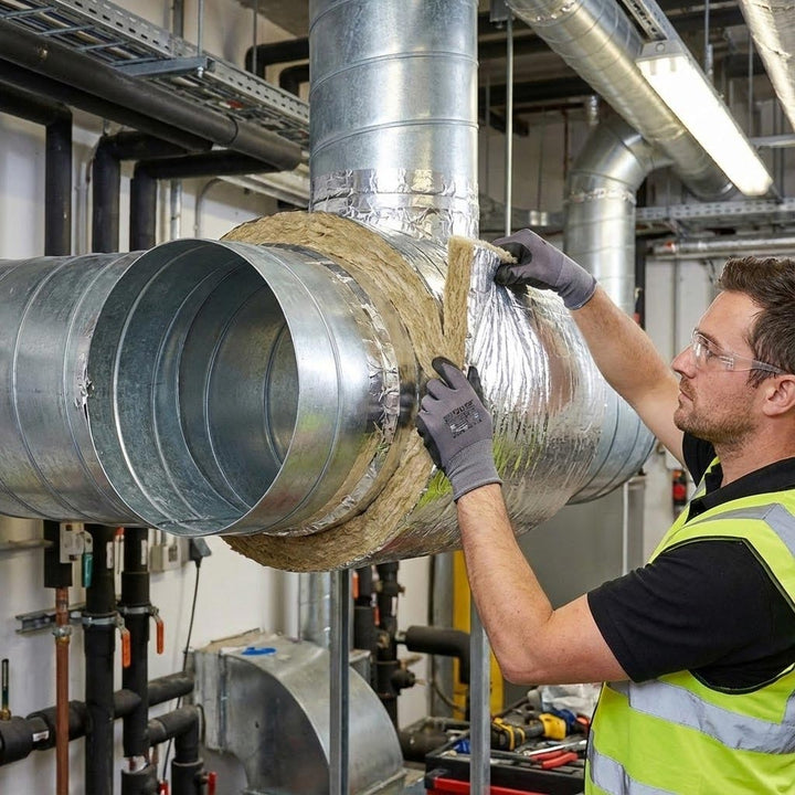 Premium Flexible Glass Mineral Wool Roll for Thermal Insulation of Circular Metal Ductwork with Vapour Barrier and High Thermal Performance