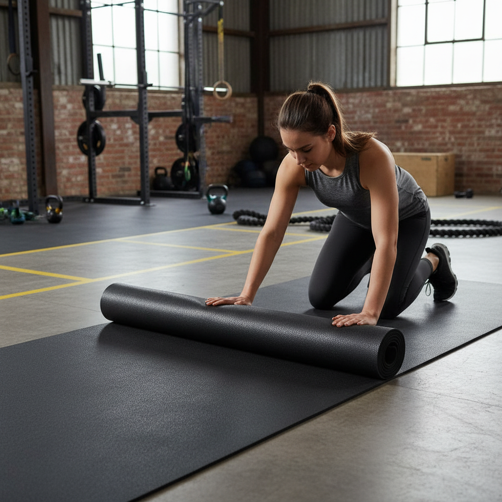 Premium Heavy-Duty Rubber Gym Flooring – 8mm Black Roll for Commercial and Home Fitness Spaces