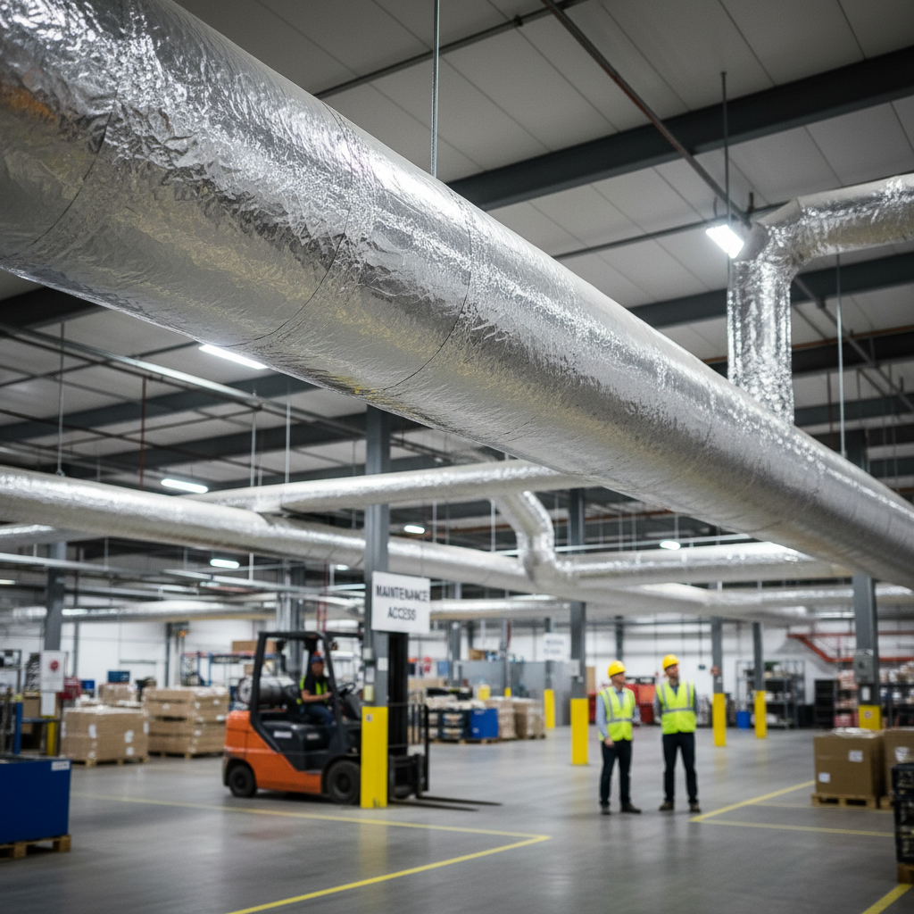 Premium Flexible Glass Mineral Wool Roll for Thermal Insulation of Circular Metal Ductwork with Vapour Barrier and High Thermal Performance